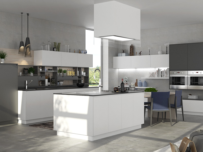 White and Gray Matte Lacquer Kitchen Cabinet OP16-L18