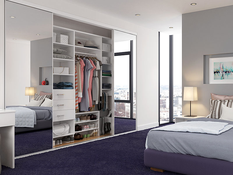built-in wardrobe with sliding mirror doors