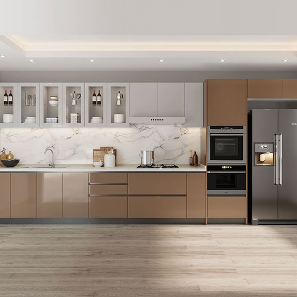 Simple Brown Acrylic Single-wall Kitchen Cabinet PLCC20217