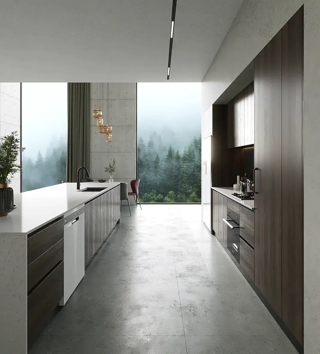 Modern Minimalist Dark Oak Kitchen Cabinets with an Island Modern Minimalist Dark Oak Kitchen Cabinets with an Island